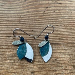 Silver and blue dangle earrings